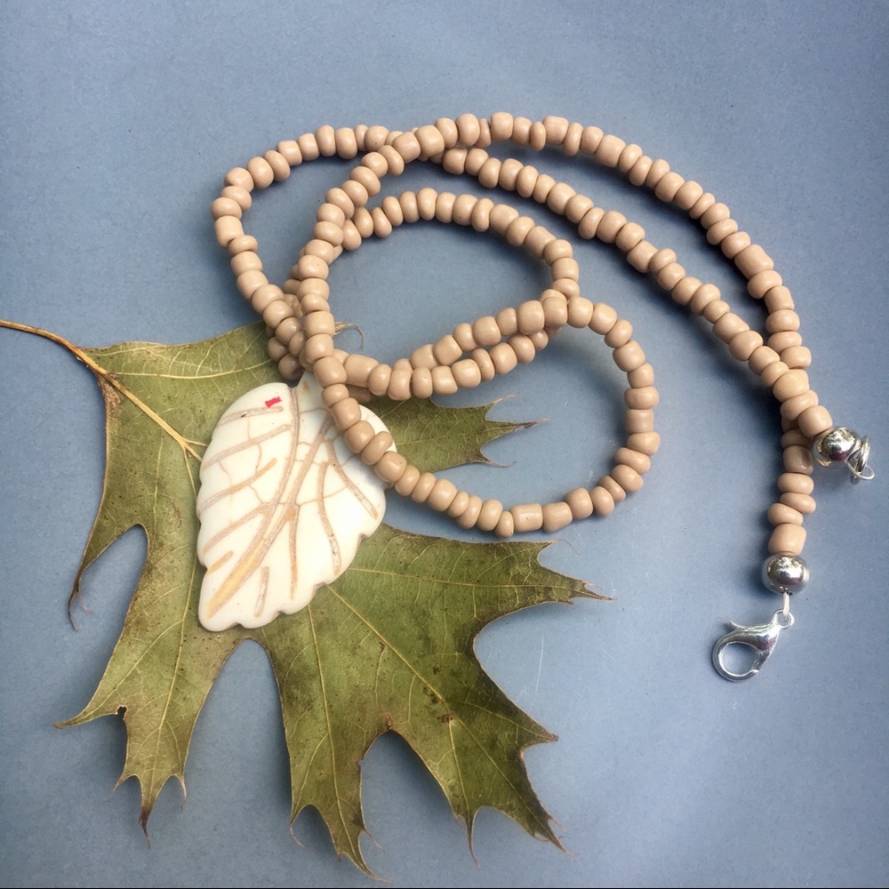 Hand made Leaf Carved stone necklace